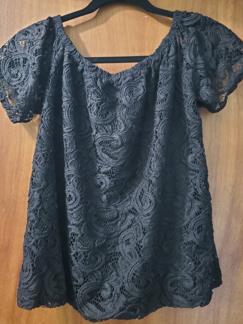 Maurices Black Lace Short Sleeve Blouse